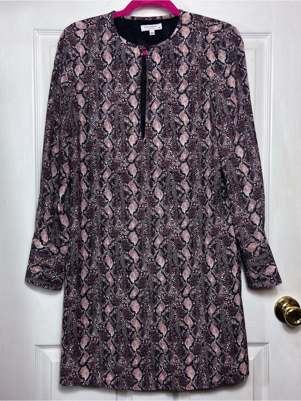 Equipment Pink and Black Snake-Print Long Sleeve Dress